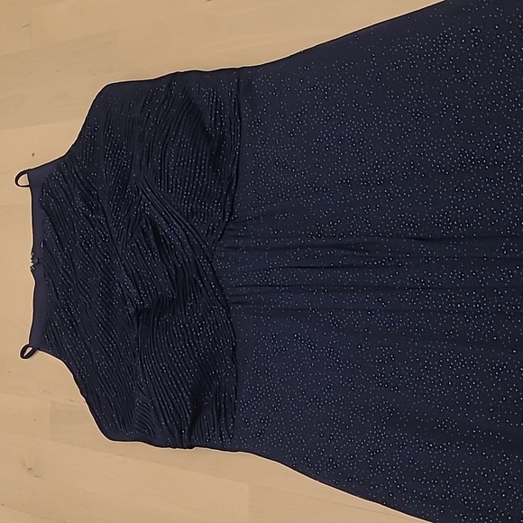 NWOT DB Studio Navy and Silver Glitter High Neck Maxi Gown - Picture 8 of 16
